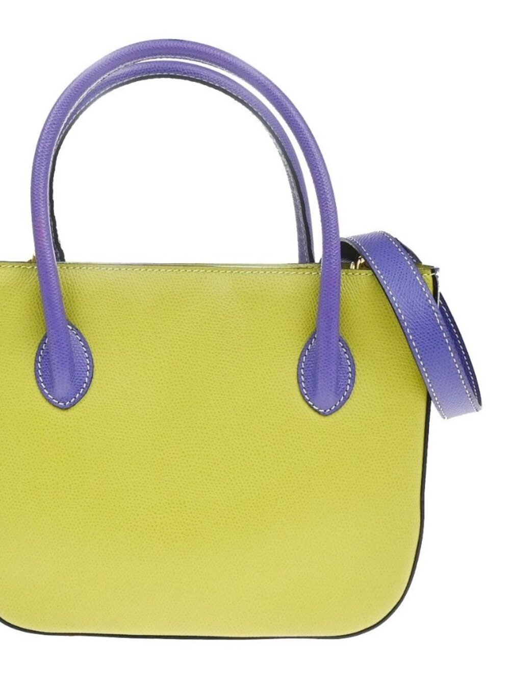 CELINE Logo 2Way Shoulder Hand Bag Leather Green Purple GHW Italy 70RL972 - Picture 1 of 16